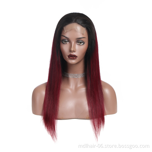 1B/99J Ombre Red Color 4*4 Deep Part Straight Lace Closure Human Hair Wigs With Baby Hair Remy Glueless Brazilian Wigs For Women